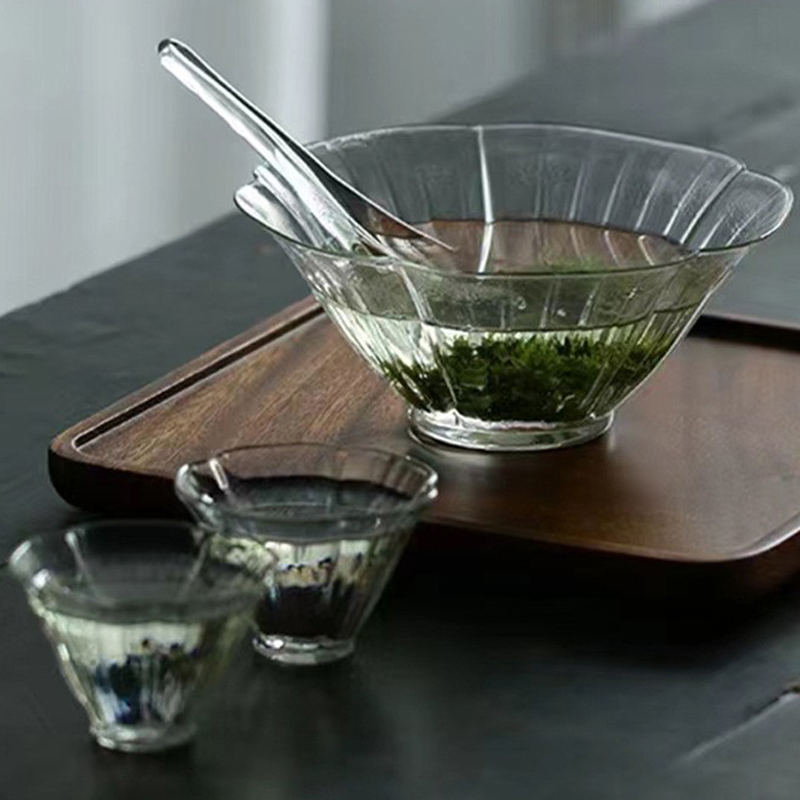 Hibiscus Flower Glass Tea Bowl Transparent Teaware Sugar Water Cup Tea Set