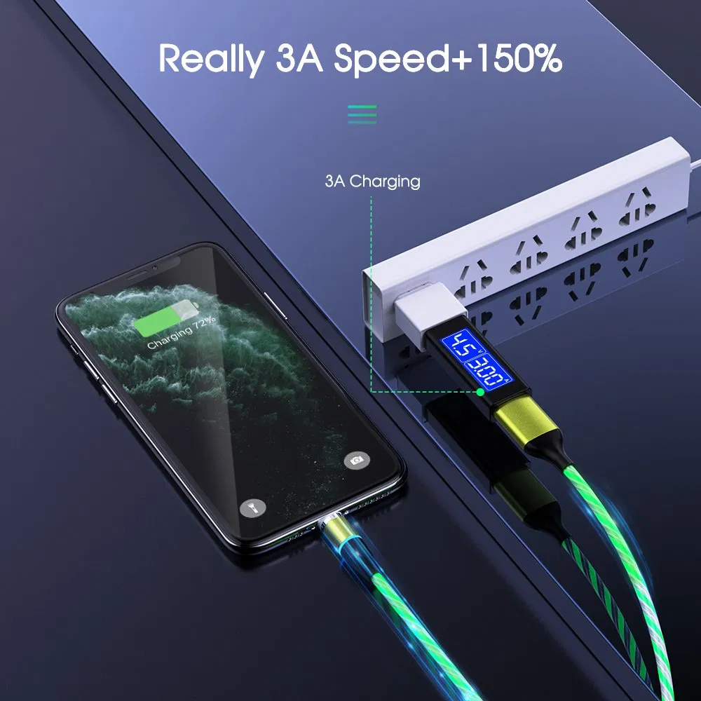 Hot sell high quality multifunction flowing LED 3 in 1 3A USB fast charging and data cable magnetic USB charger cable for gift phone