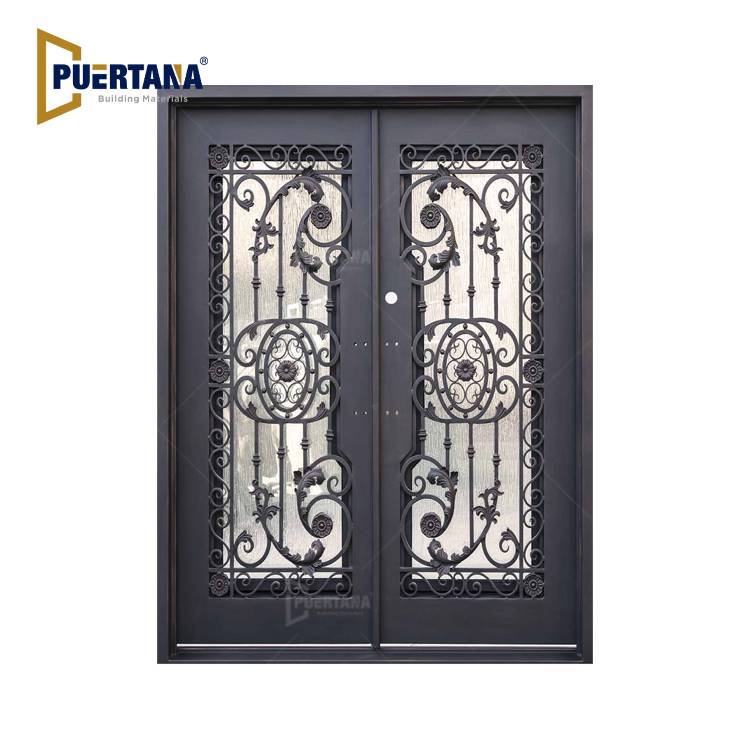 European Luxury House Designs Door Main Security Front Entrance Gate Double Wrought Iron Doors French Iron Doors Exterior