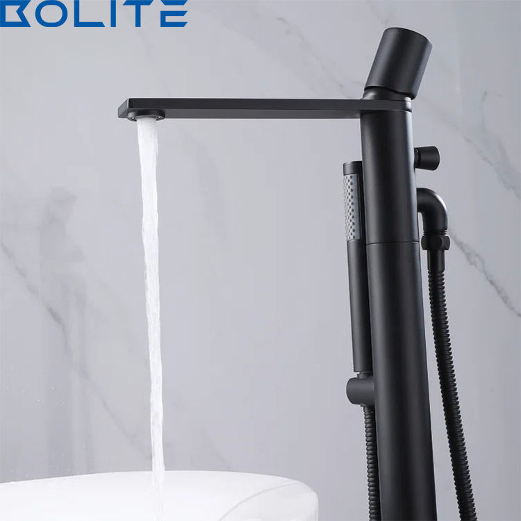 2025 Brushed Black Floor Mounted Brass Sinqle Handle with Manualshower Faucet Independent Bathtub Faucet