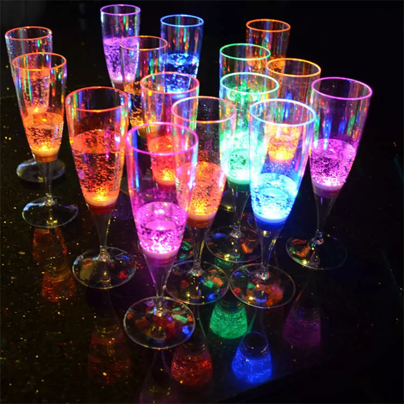 Glowing in The Dark Party Supplies Flashing Light up LED Disposable Food Grade Plastic Champagne Glass