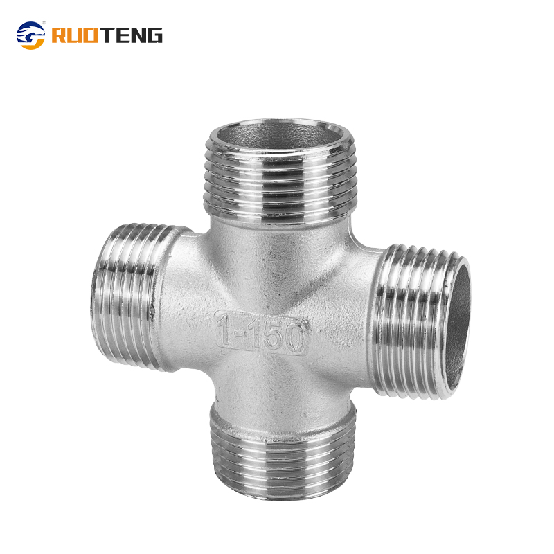 [Ruoteng] Stainless Steel Male Cross Four Way Pipe Fitting BSPT Cast Pipe Fitting Male Thread Cross