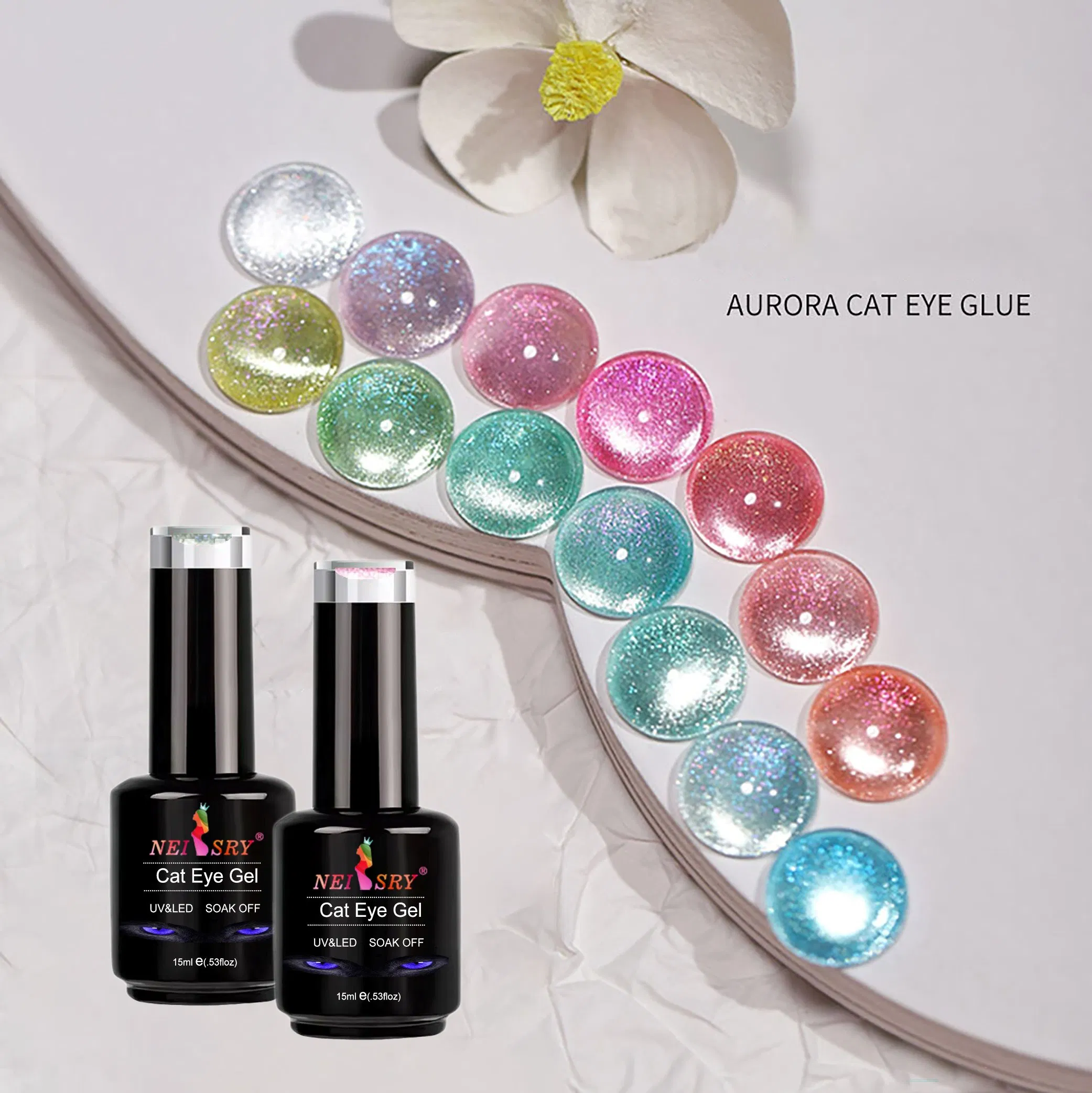 Neissry Cat Eye Gel Nail Polish Soak off UV LED Fluorescent Chameleon Blue Summer Magnetic Nail Gel Polish