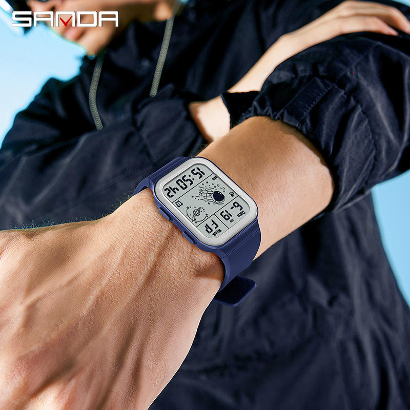 Sanda 6052 Sports Chronograph Watch Relojes Waterproof Luminous Red LED Digital Watch