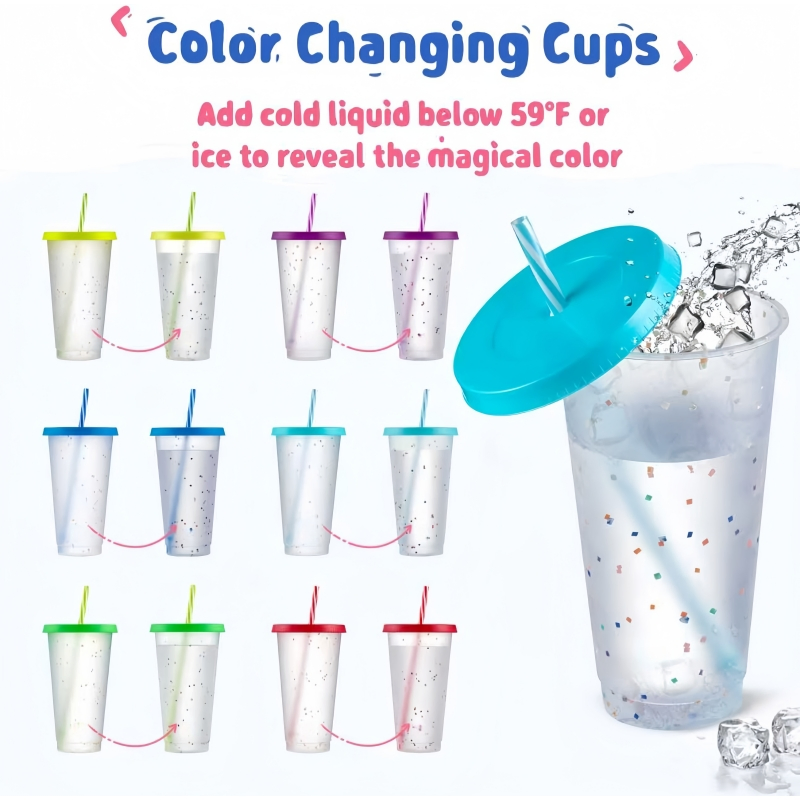 24oz Tumbler Coffee Color Changing Kids Plastic Cup Reusable PP Water Bottle