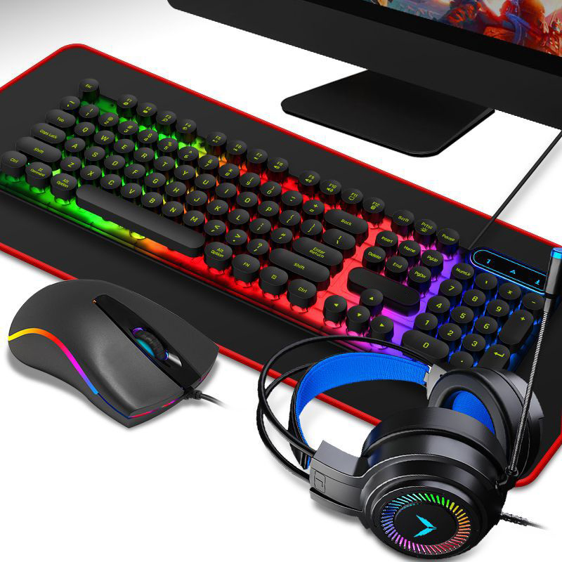 New Luminous Keyboard Mouse Headphones and Pad Set