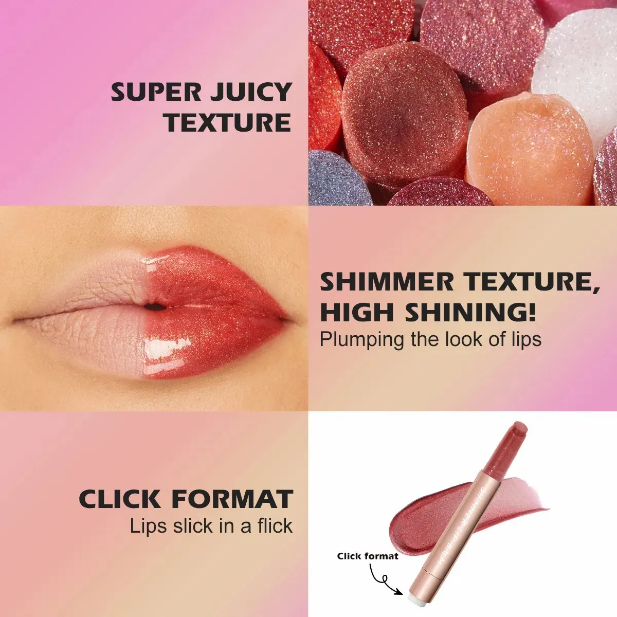 Super Juicy Shimmer Hydrating Plumping Private Label Vegan Click Lip Stikcer Pen