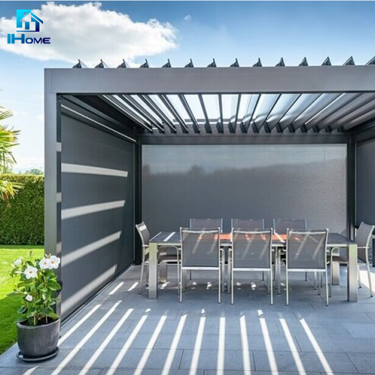 Asian Style Patio Exterior Motorized Retractable Roof Pergola Simple Design Louvered Outdoor Aluminium Pergola