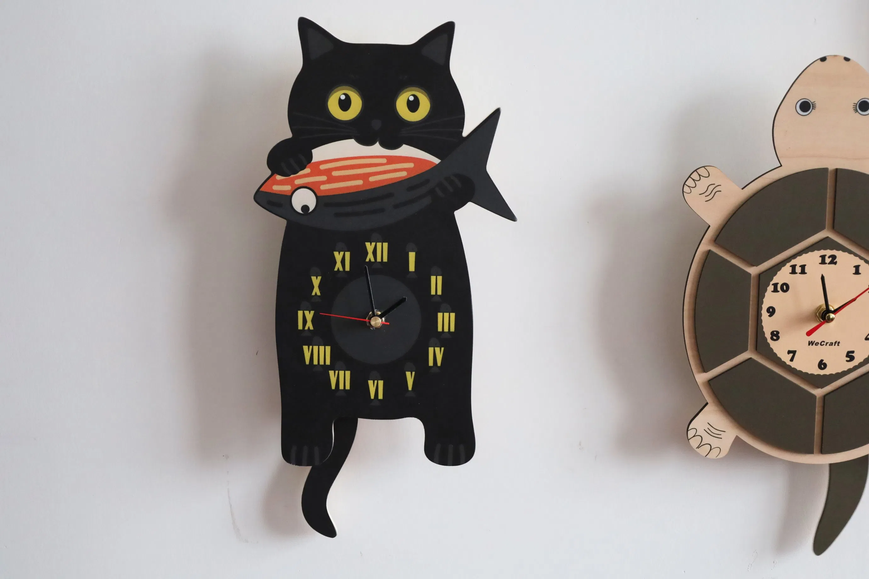 Pendulum Clock Cute Wall Clock Cat Wooden Pendulum Clock Kids Room Wall Clock Super Silent Movement Wall Decor Clock for Kids Room