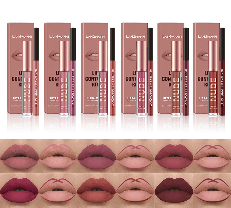 Not Easy to Stick Cup Matte 2 Sets Lip Gloss Lip Pencil