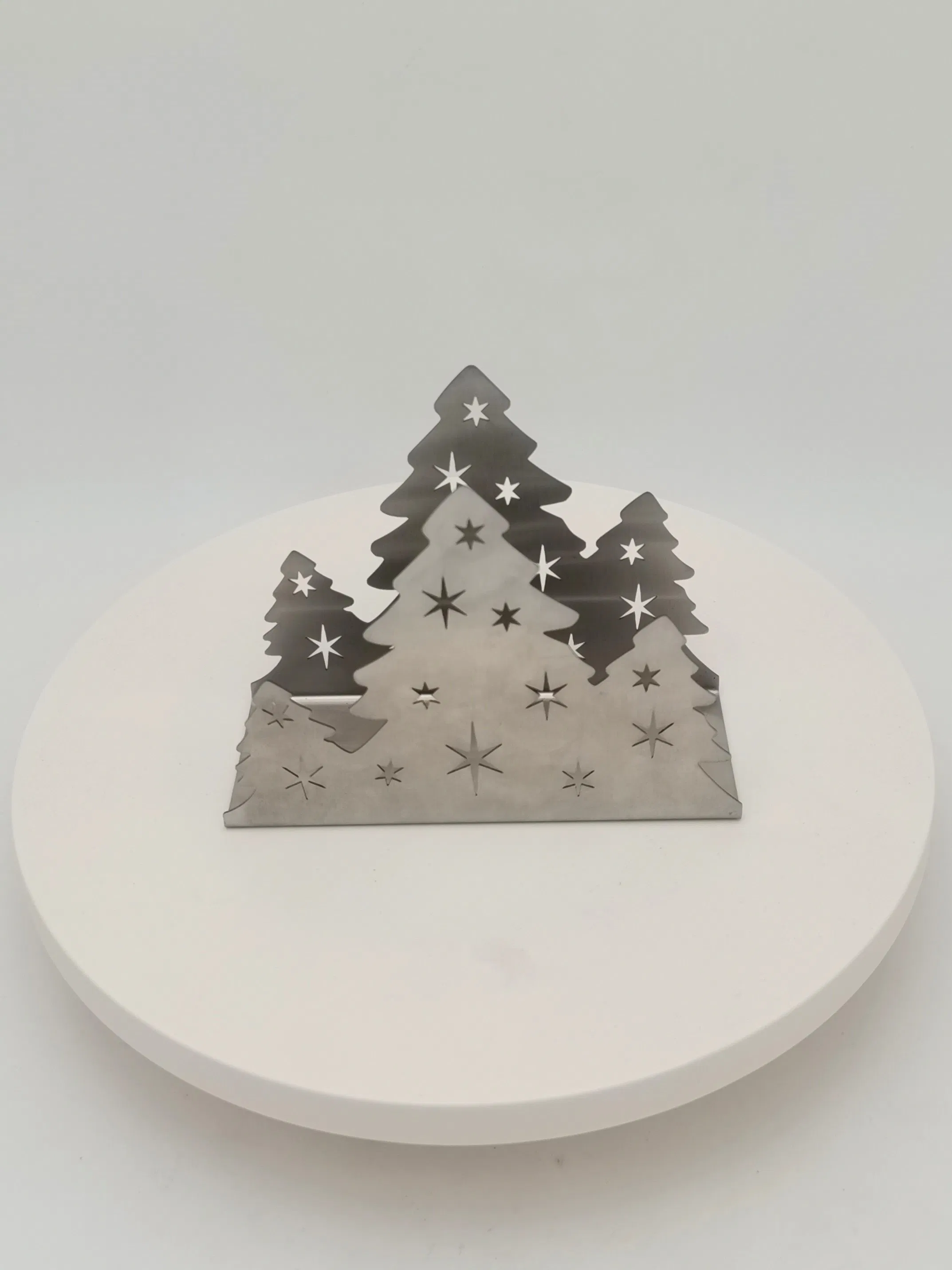 Custom Hollow Xmas Christmas Tree Restaurant Metal Tinplate Tissue Box Napkin Holder