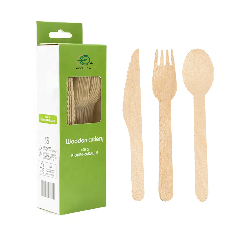 Eco-Friendly Degradable High Quality Factory Price Disposable Forks Spoon Knife Wooden Cutlery