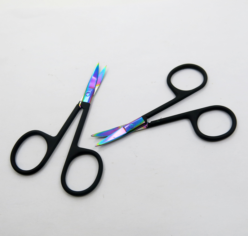 Titanium Plating Sharp with Black Coated Handle Eyebrow Eyebrow Eyelash Trimming Beauty Scissors Cuticle Manicure Cutter