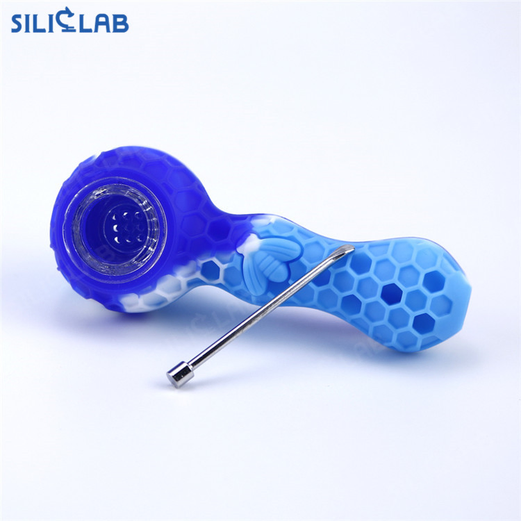 Wholesale Cheap 4.3 Inch Honey Bee Style Silicone Smoking Pipes with Porous Glass Bowl Accessories