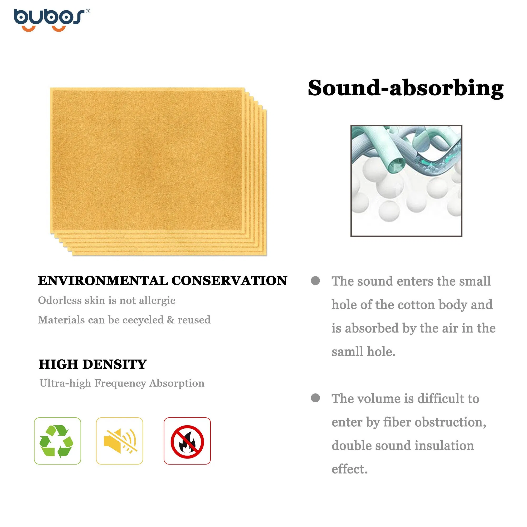 Bubos Eco Acoustic Solution 100% Recycle Polyester Fiber Pet Felt Acoustic Panels Sound Absorption Acoustical Panels