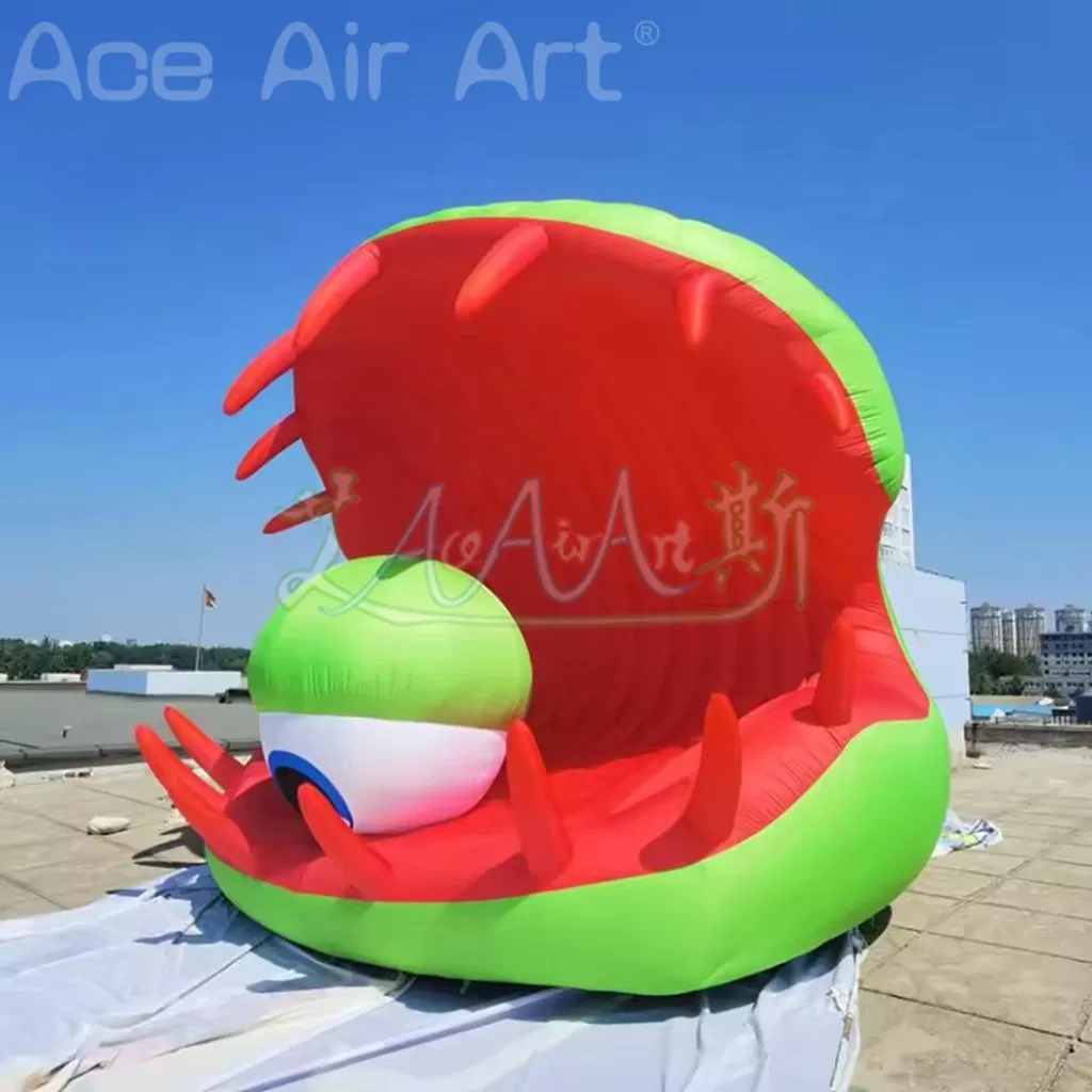 5m Giant Inflatable Creative Sea Shell Clam with Eye Air Blow Halloween Monster with White Light Event Stage Decoration