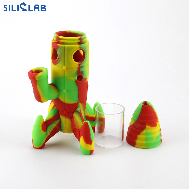 Space Rocket Cylinder Design Silicone Bubble Smoking Cigarette Tobacco Smoke Filter Water Pipe