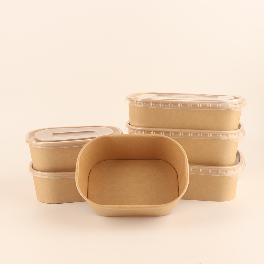 Gant Disposable Custom 1000ml Food Packing Box Salad Bowls Kraft Paper Bowl with Lid