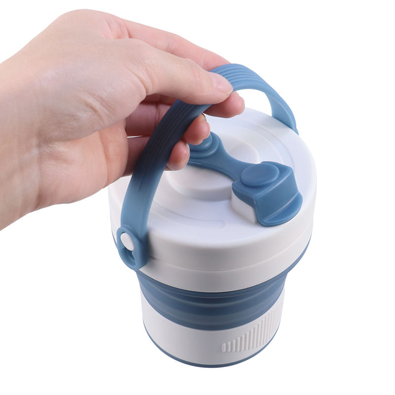 Eco Friendly Portable Reusable Collapsible High Quality Unbreakable Silicone Folding Coffee Cup with Lid and Handle