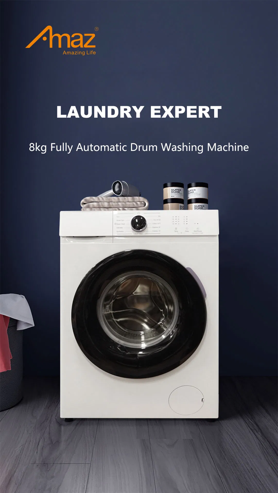 Full Automatic Steam-Function with Full Copper BLDC Inverter Motor Front Load 8kg Washing Machine