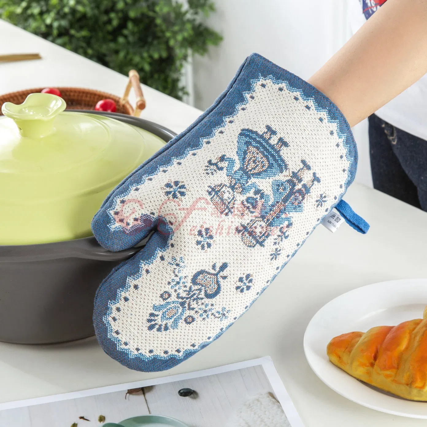 Heat Resistant Custom Jacquard Kitchen BBQ Oven Glove Mitt Cooking Chef Cotton Oven Mitts