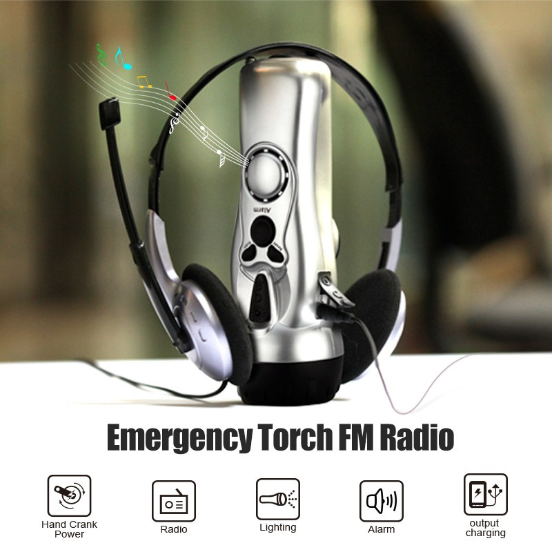 Hand Crank Radio Smart Phone Charger with Siren USB Flashlight Self Powered Emergency Radio for Camping