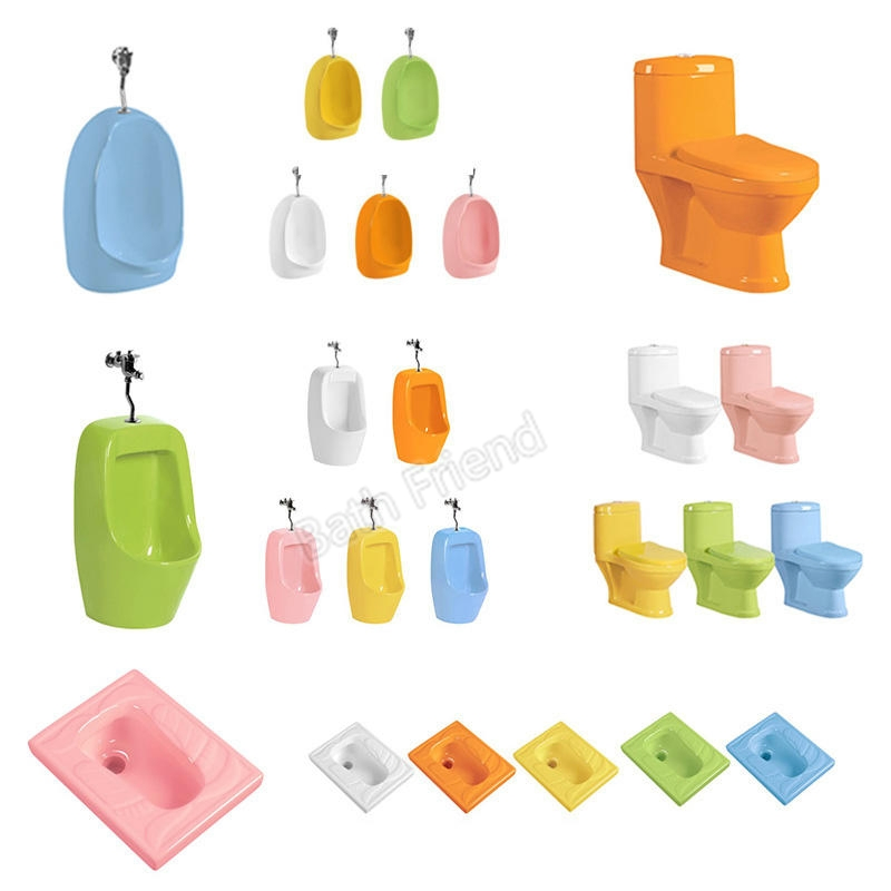 High Level Children Bathroom Colored Ceramic Squatting Pan with Apple Shape Tank Kindergarten Squat Toilet for Kids