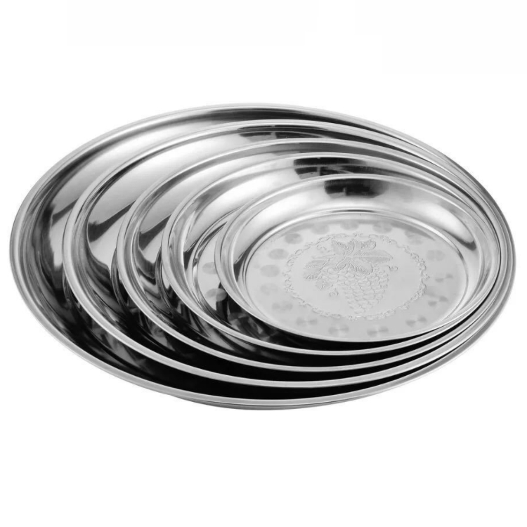Cheap Round Stainless Steel Storage Ttrays & Fruit Tray with Pattern