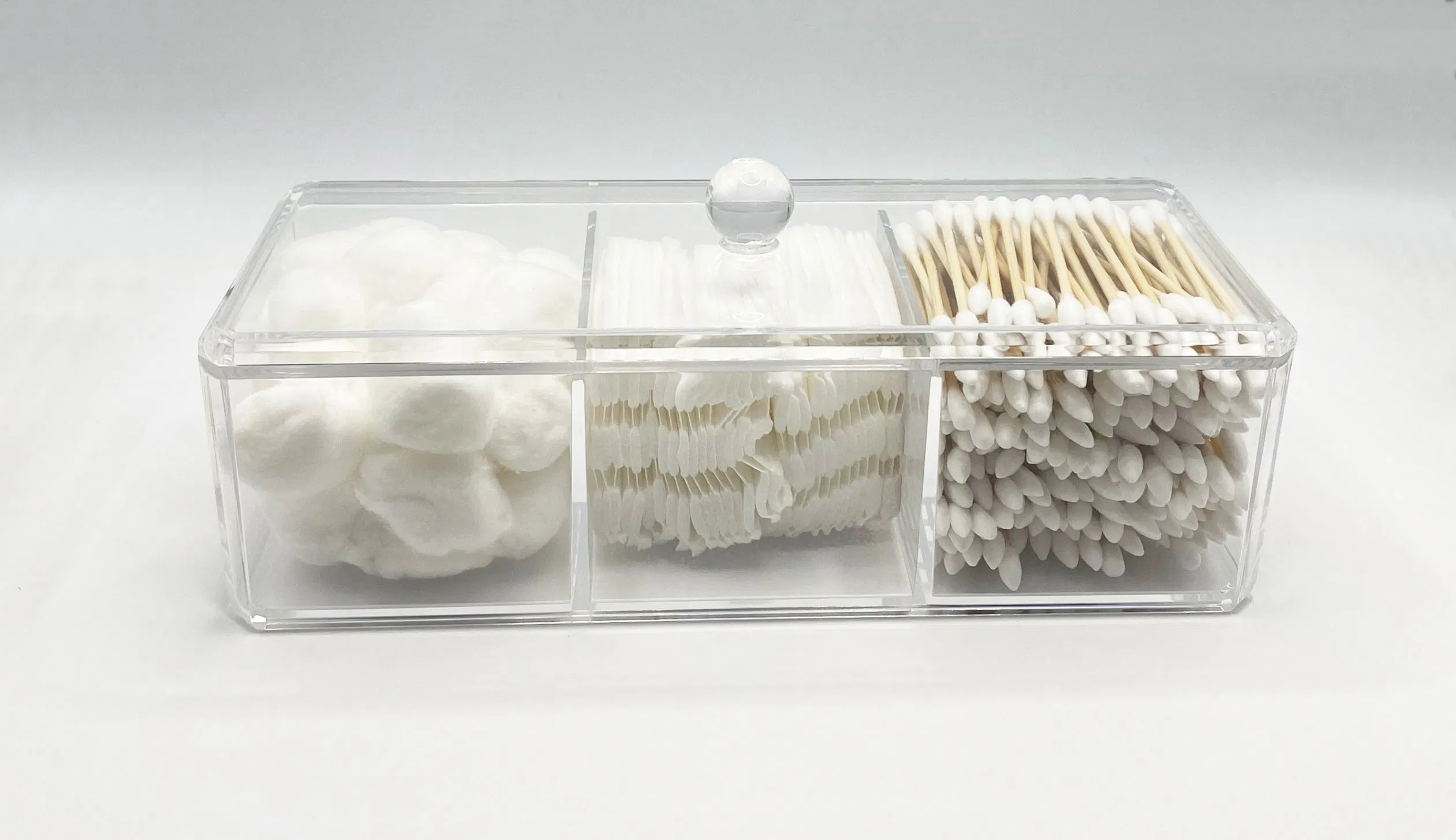 Multi-Purpose 3 Compartments Desktop Makeup Cotton Pads Q-Tip Containers