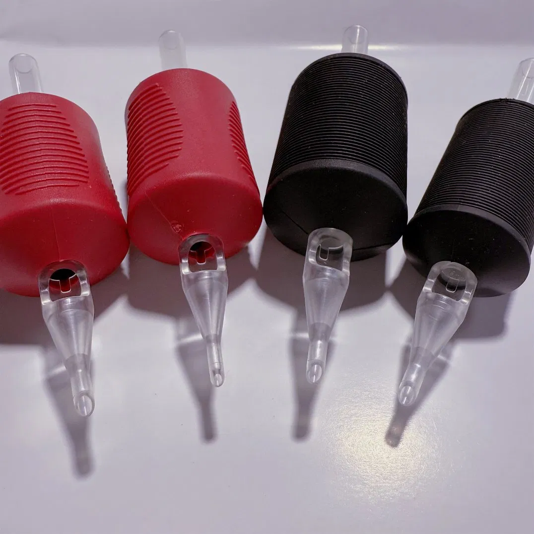 1.4 Inch Big 35mm Black Red Soft Disposable Tattoo Grips with Angled Round Tips