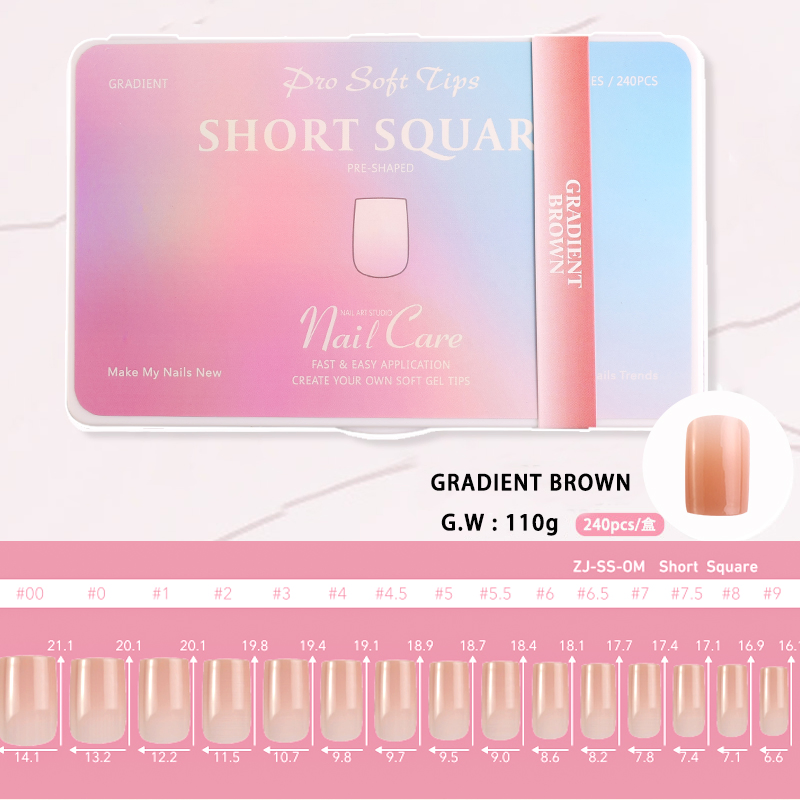 OEM/ODM Acrylic Nail Acrylic Gradient Brown Short Square False Nails for Nail Art