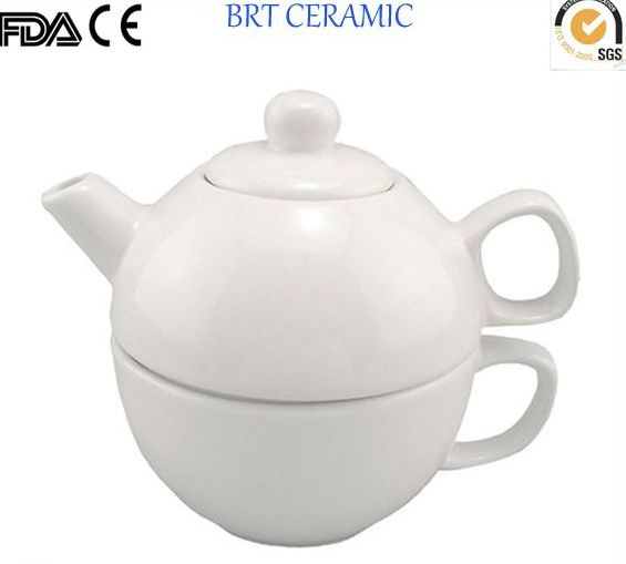 White Plain Tea for One Ceramic Teapot with Cup