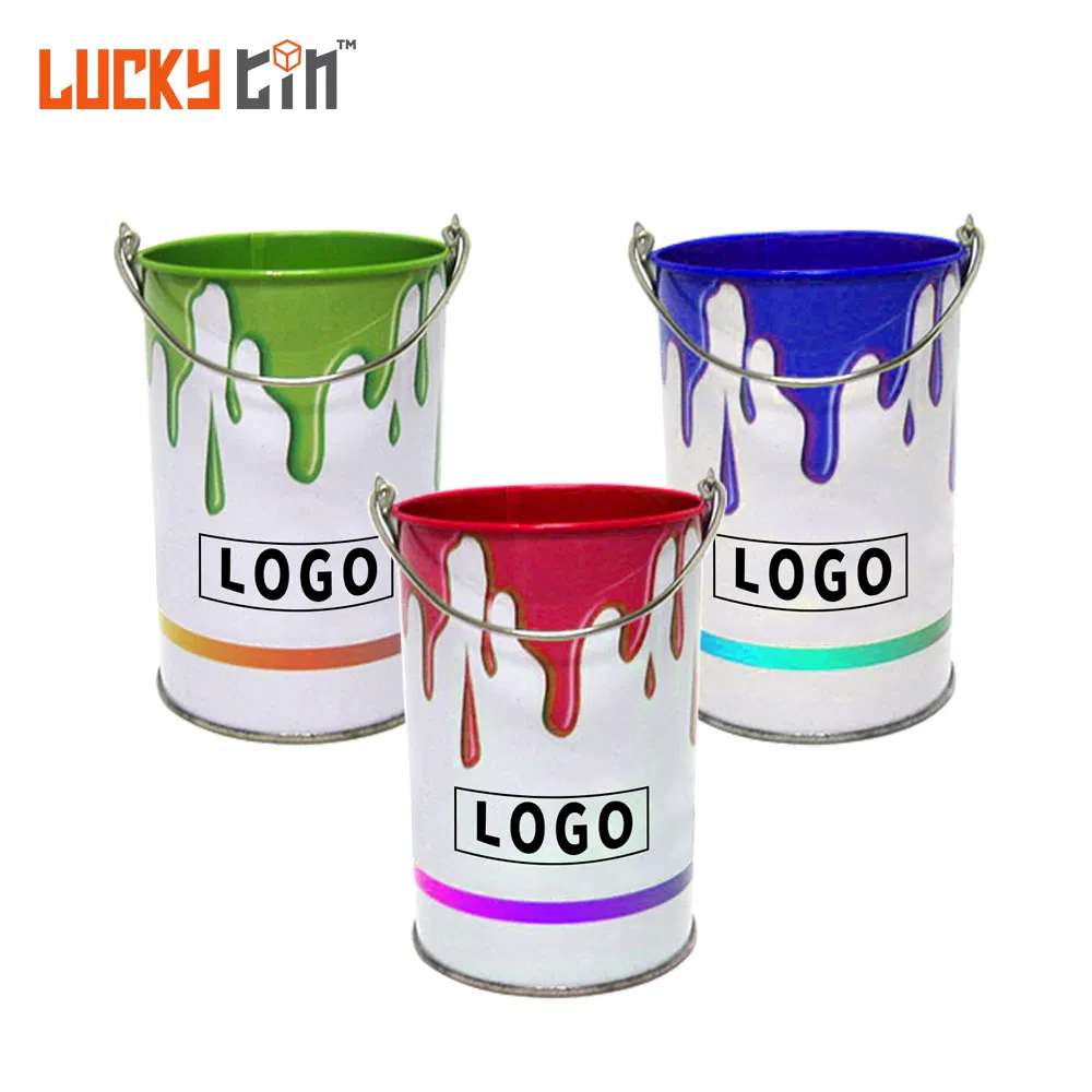 Factory Custom Replace Plastic Bucket Tinplate Pail Colored Metal Flower Pot Paint Tin Barrel For Medicine