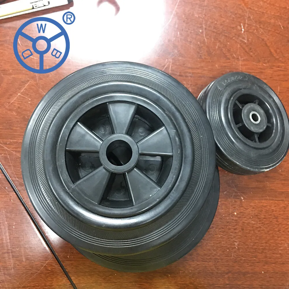 Industrial Wheel Castor 6 Inch Black Rubber Wheel PP Core Caster Wheel Rubbish Bin Trolley Swivel Locking Brake Type