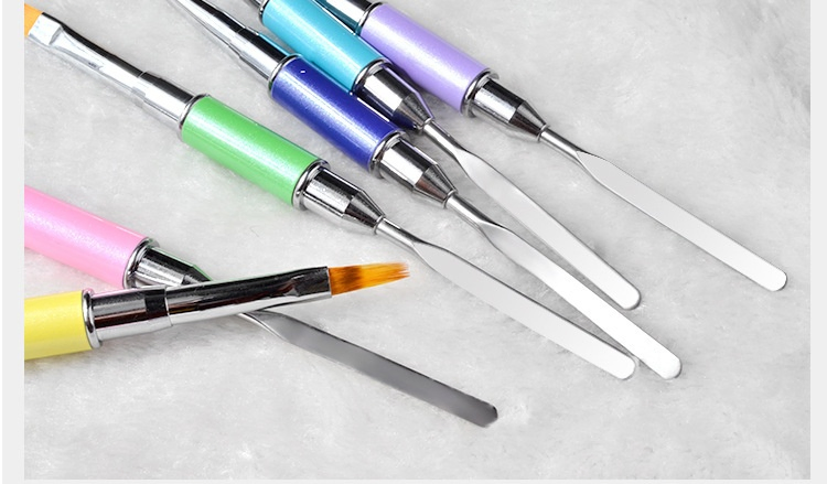 Nail Supplies Wholesale 2 Way Manicure Tool Stainless Steel Nylon Hair Nail Painting Brush UV Gel Nail Brush for Nail Tips Extension Building