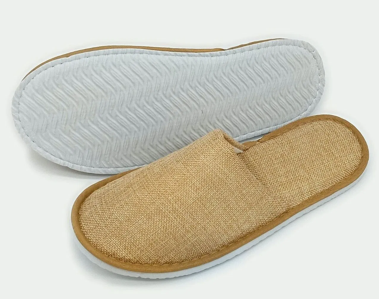 Unisex High End Eco Friendly Linen Aviation Hotel Slippers with Coconut Palm Sole Eco Friendly Adult Close Toe Disposable Hotel Linen Slipper Airline Slippers