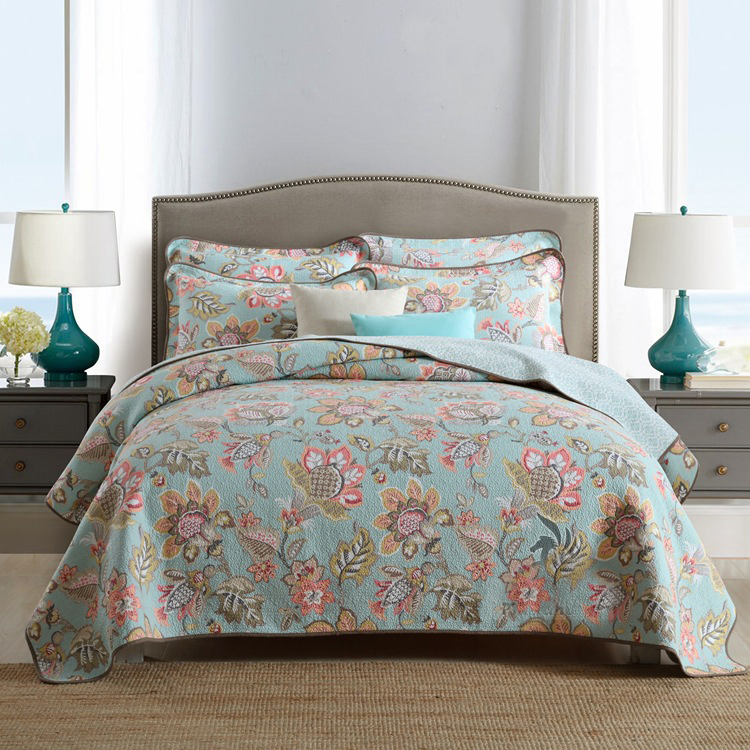 Print Cotton Quilt Set Lightweight Comforter Reversible Bedspread Softcoverlet for All Seasons