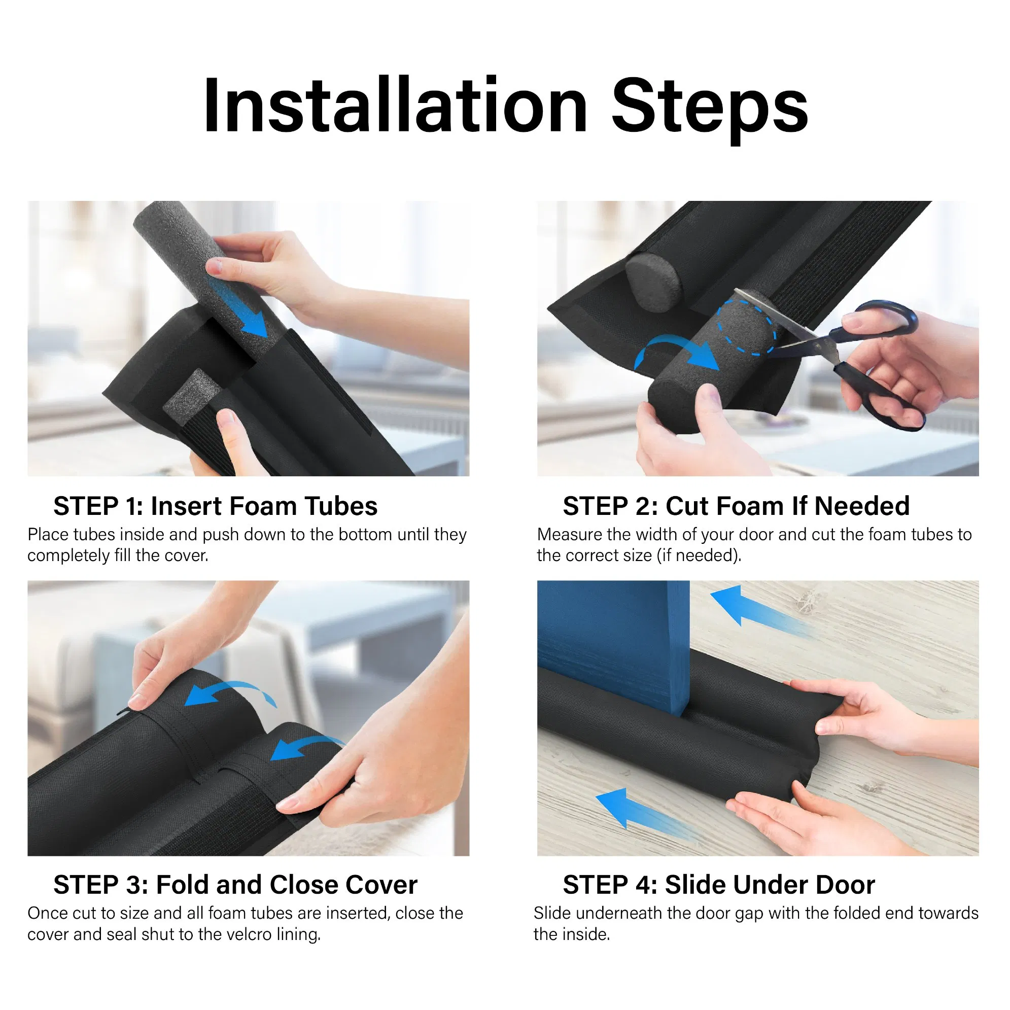 Block Noise, Sound, Hot Air, Light, Wind Easy Install Draft Blocker