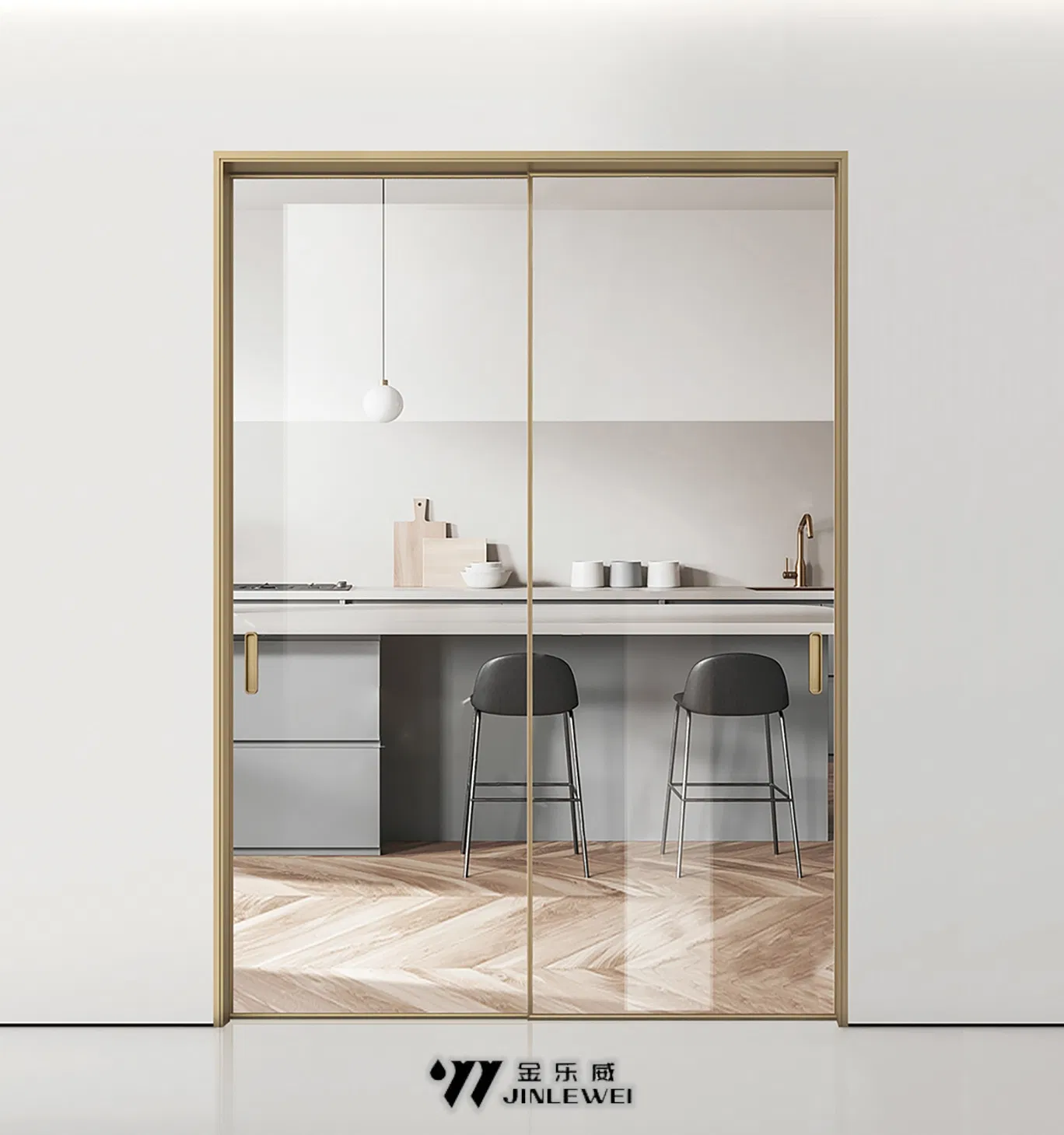 304 Stainless Steel Tempered Interior Glass Sliding Kitchen Cabinet Door