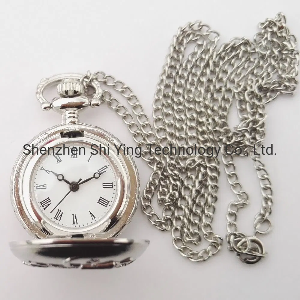 Small Silver Tone Necklace Pocket Watch for Women and Ladies