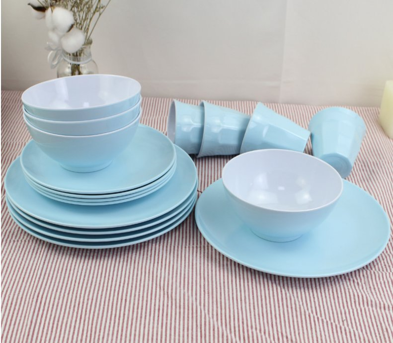 Baby Blue Color Home Restauant Use Houseware Solid Color Melamine, Customized Top Grade Plastic Melamine Diner Set