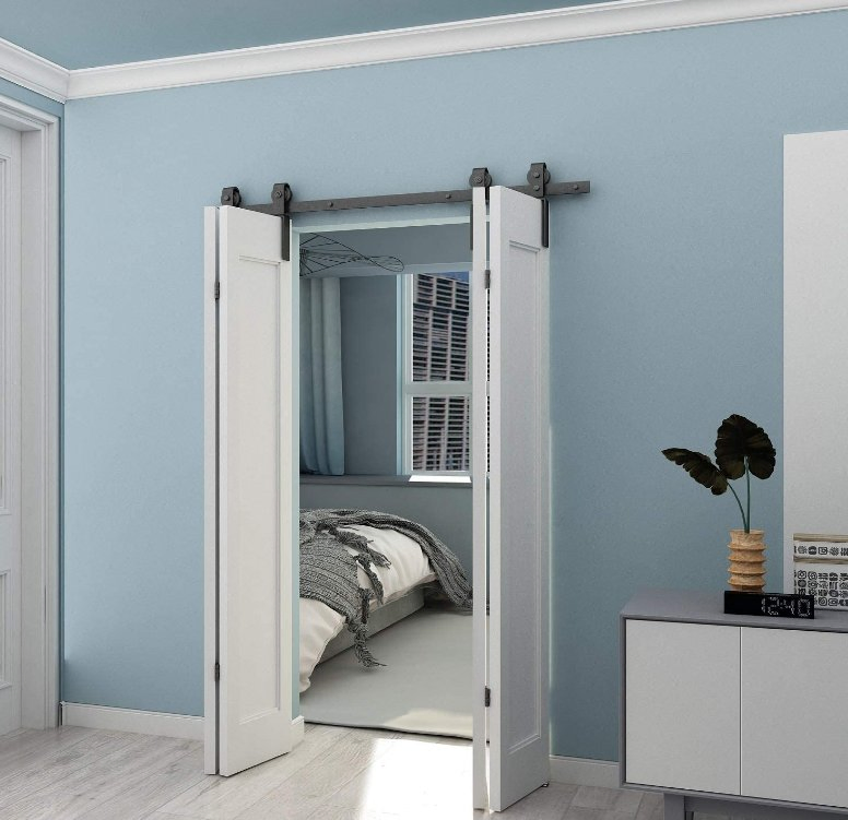 Mounted Black Roller Bifold Door Barn Style Bi Folding Barn Door Kit