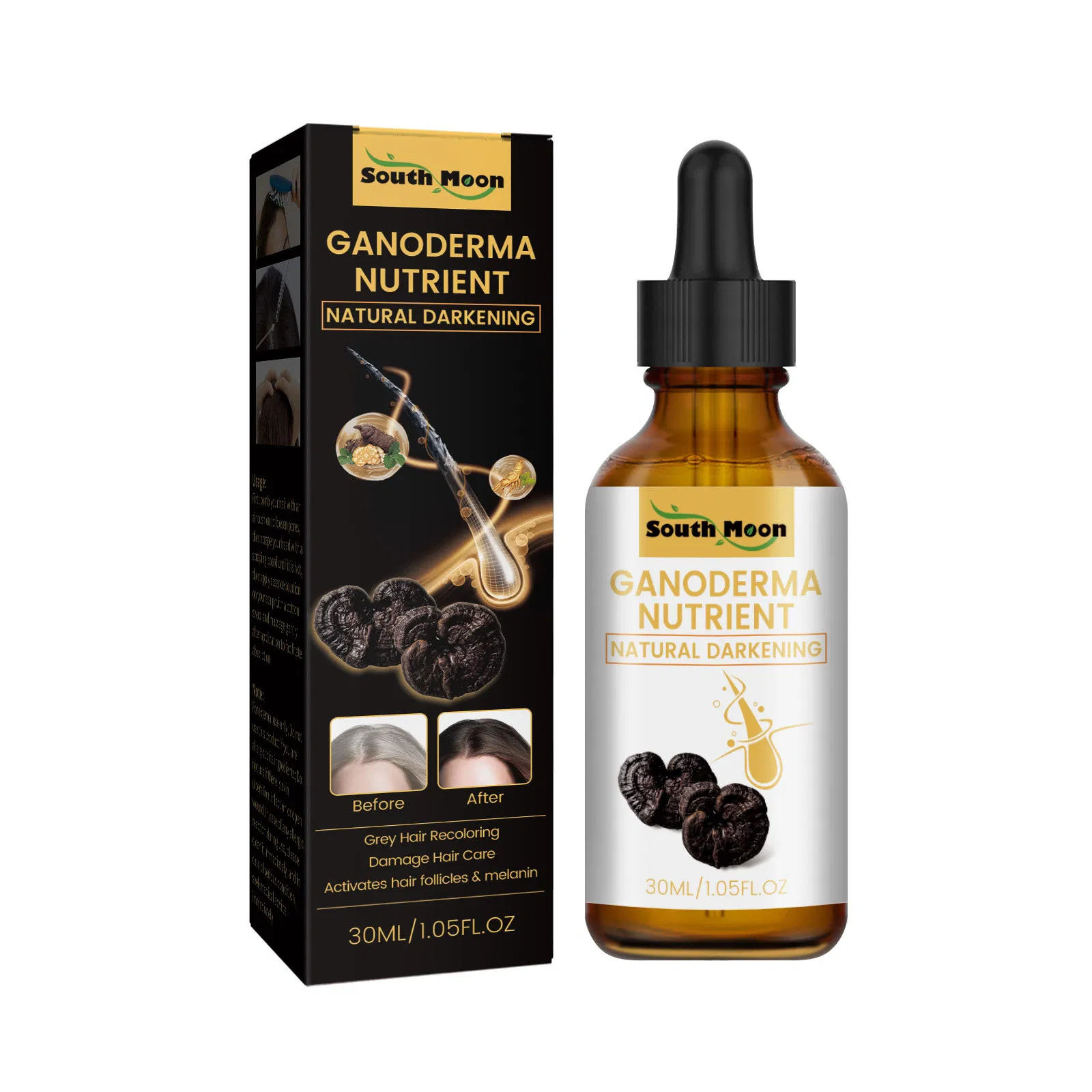 30ml Black Ganoderma Lucidum Hair Regrowth Oil Anti Loss Scalp Treatment Hair Color Protection Oil
