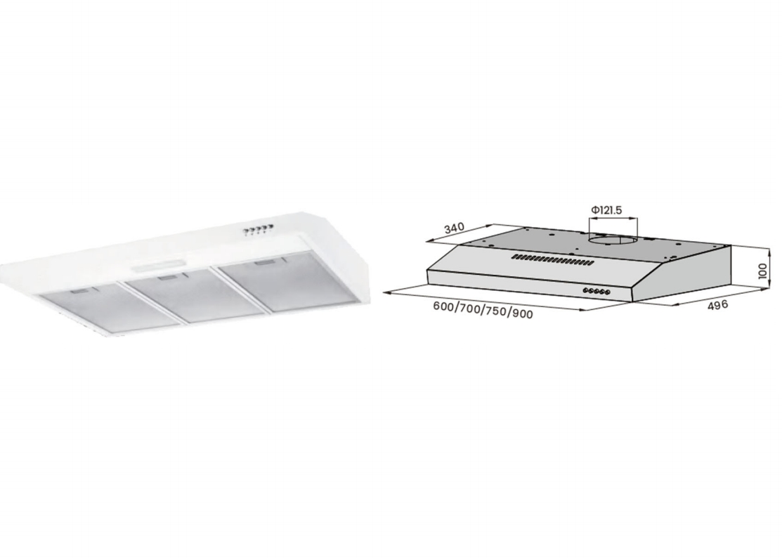 Slim Cooker Hood 60cm BS Plug Push Button Range Hood