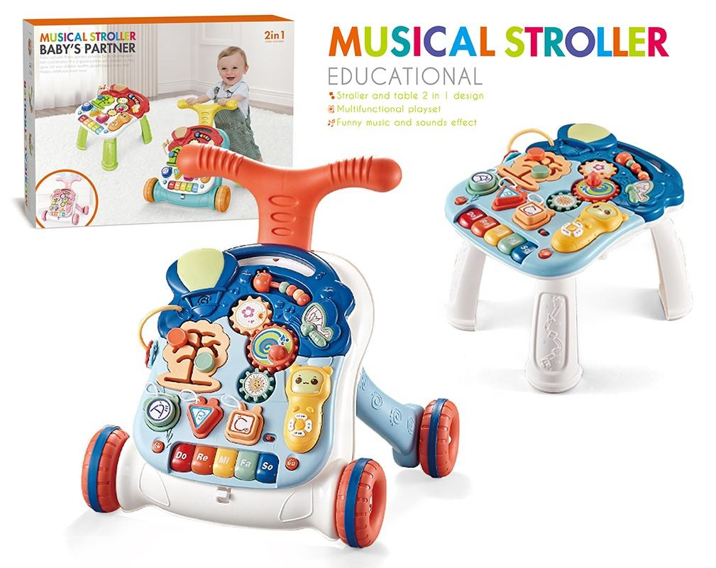 New 5 in 1 Multifunctional Funny Music Sound Effect Toddler Learning Table Adjustable Baby Strollers Walker