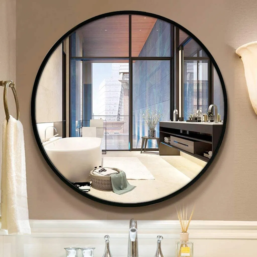 Jinghu Customized Framed Material Hotel Bathroom Wall Mounted Decoration Vanity Make up Mirror with UL/CE/ISO