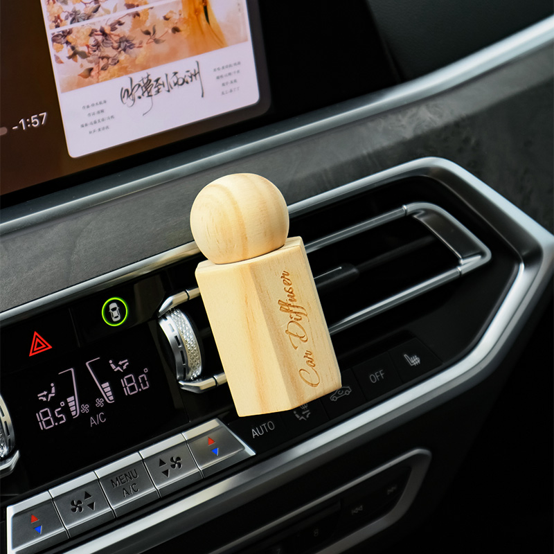 Compact Wooden Car Fragrance Diffuser with Refillable Oil Bottle