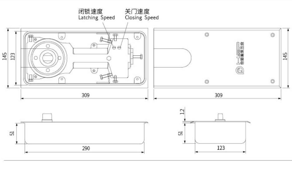 3h. Inc Manufactory Heavy Duty Glass Door Accessories 120kg Floor Spring B-828