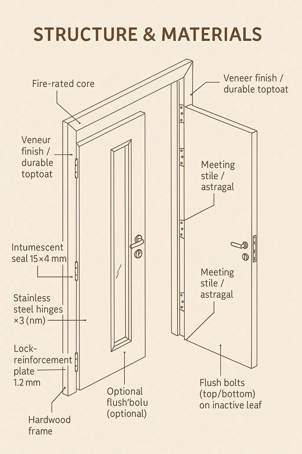 Modern Steel Fire Resistant Security Door with Fire Smoke Seal