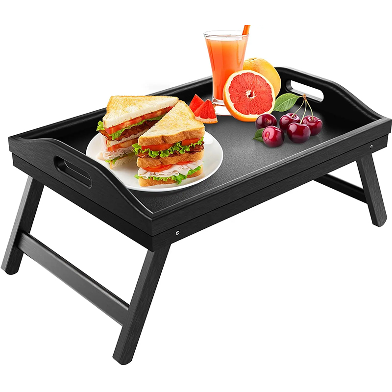 Portable Bamboo Food Breakfast Snack Bed Table Serving Tray with Folding Legs
